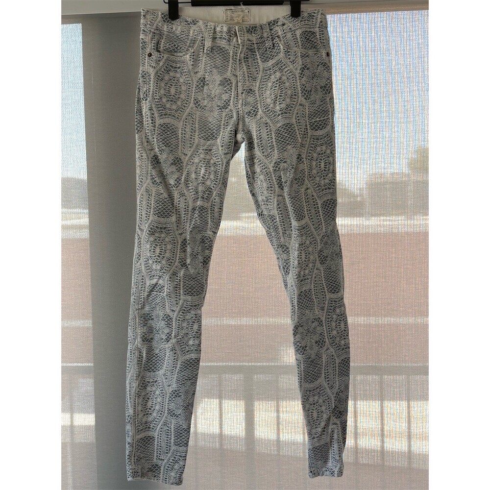Current/Elliott Ankle Skinny Jeans Womens 27 Blue & Cream Crochet Print